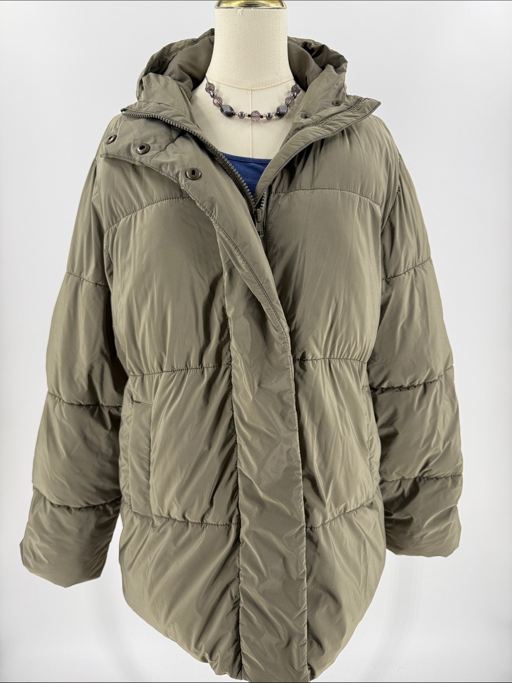 Old Navy Olive Green Hooded Puffer Jacket - Women